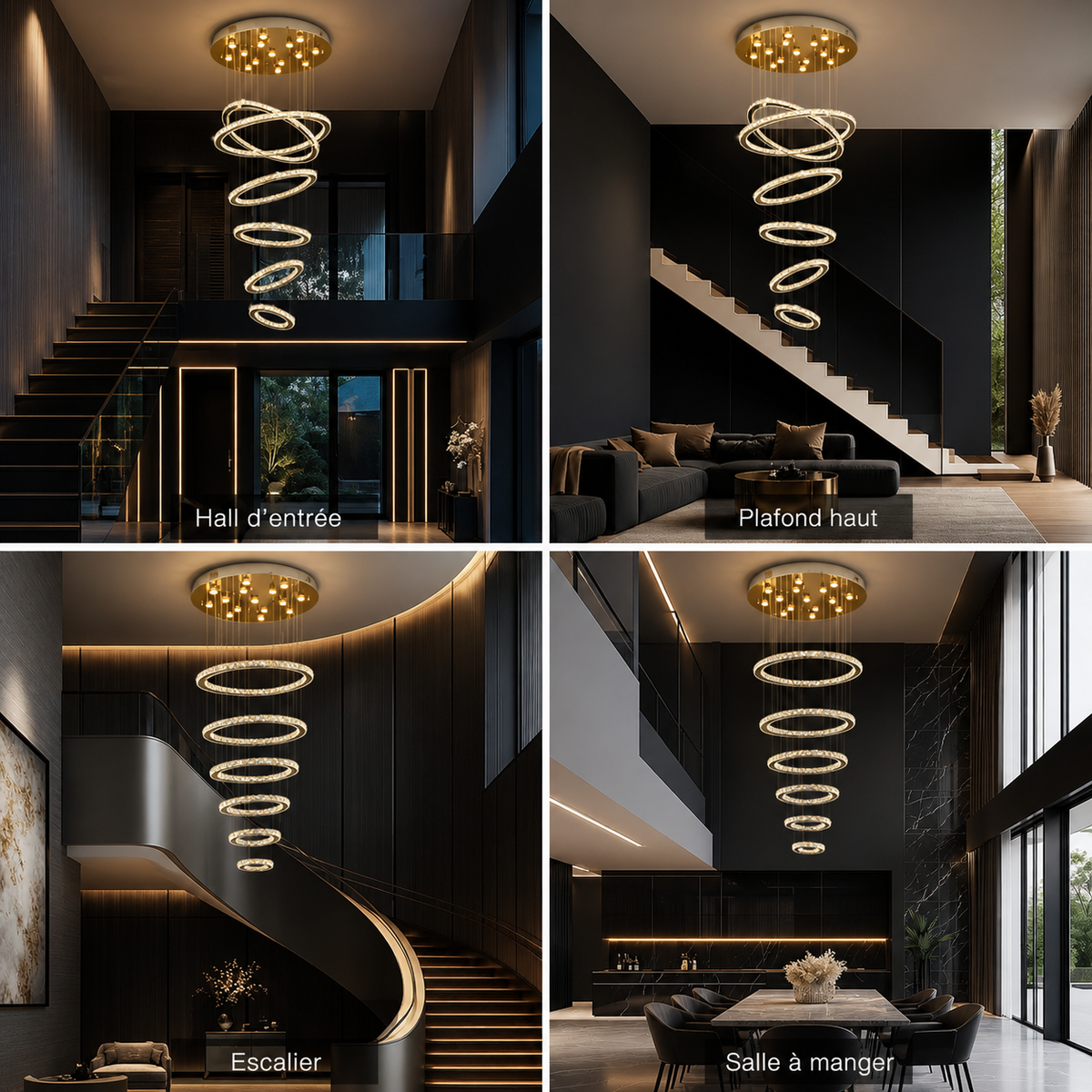 Lustre Multi-anneaux Cristal Moderne | Nari