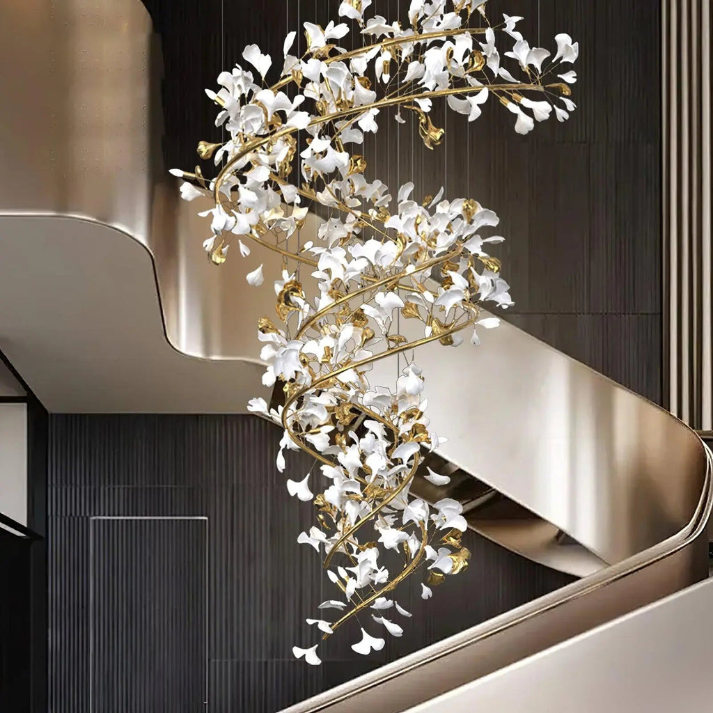 Lustre Doré en Céramique Florale | Nuva
