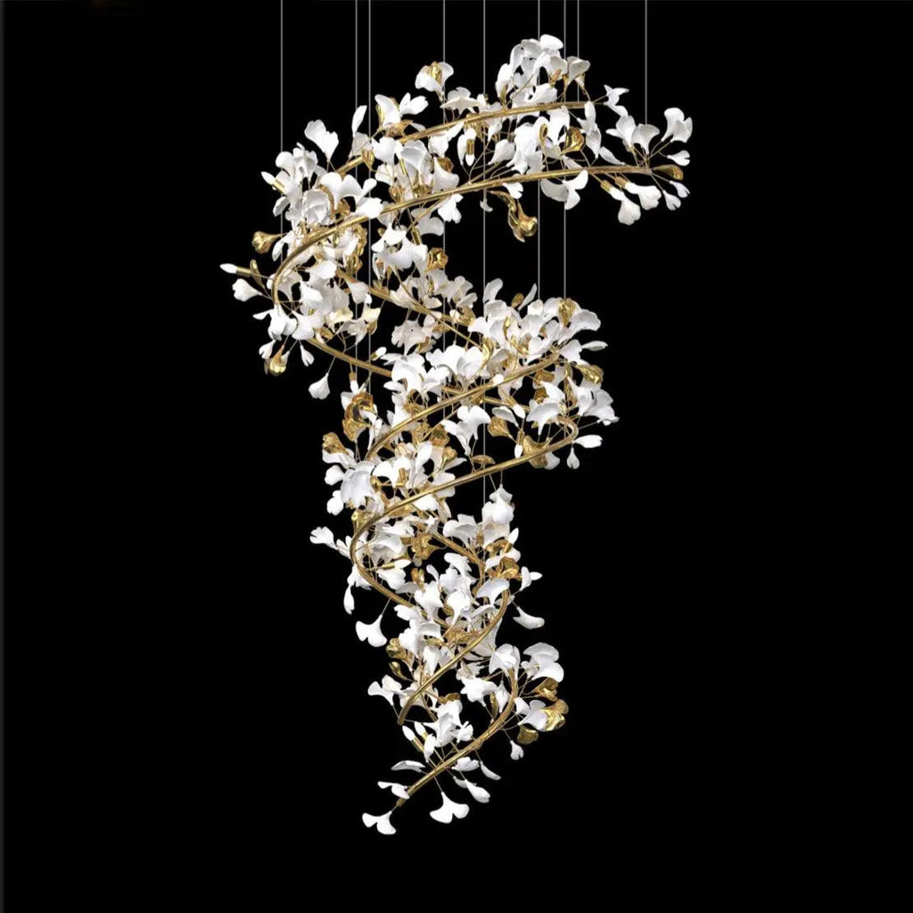 Lustre Doré en Céramique Florale | Nuva