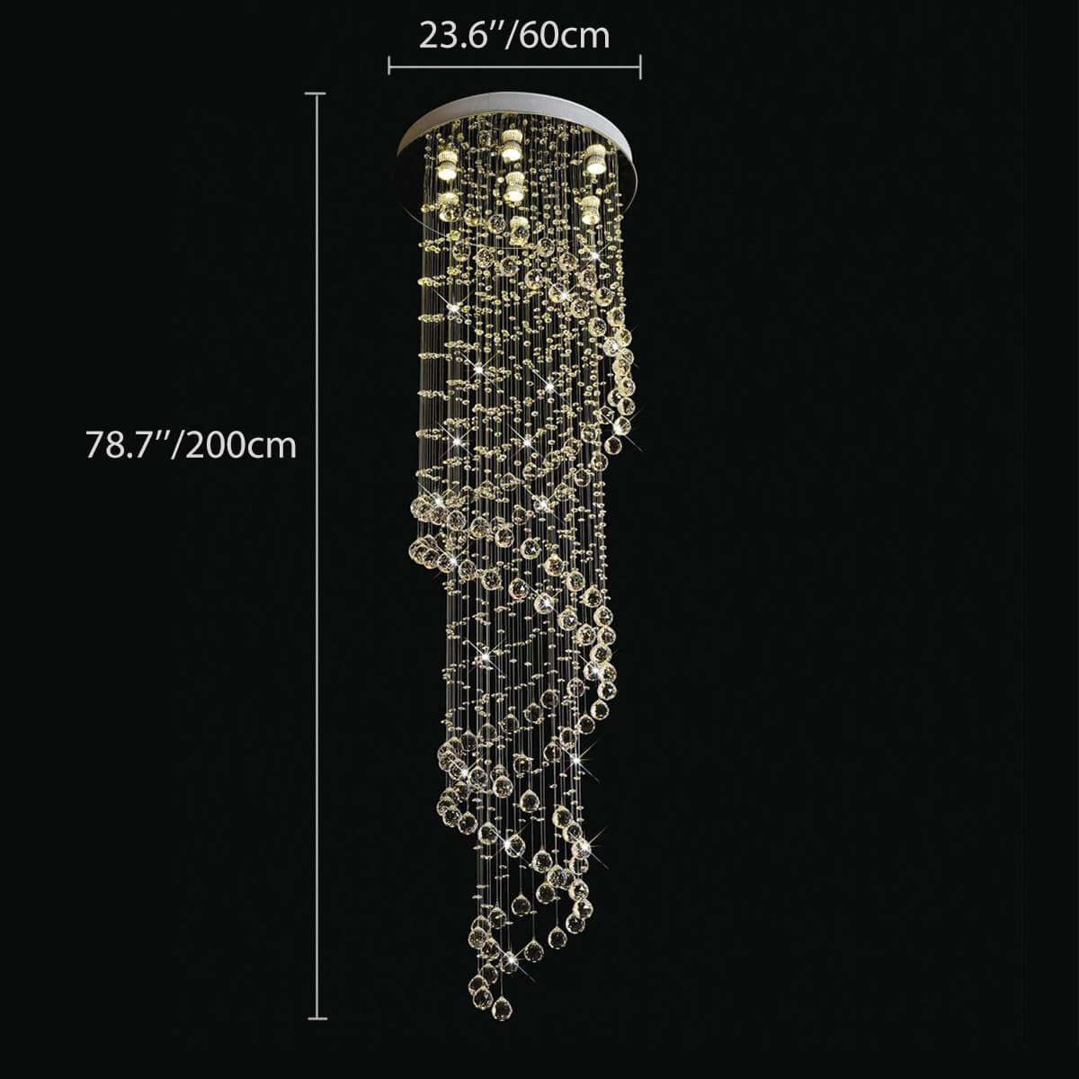 Lustre Spirale Pluie Cristal Chrome | Emo