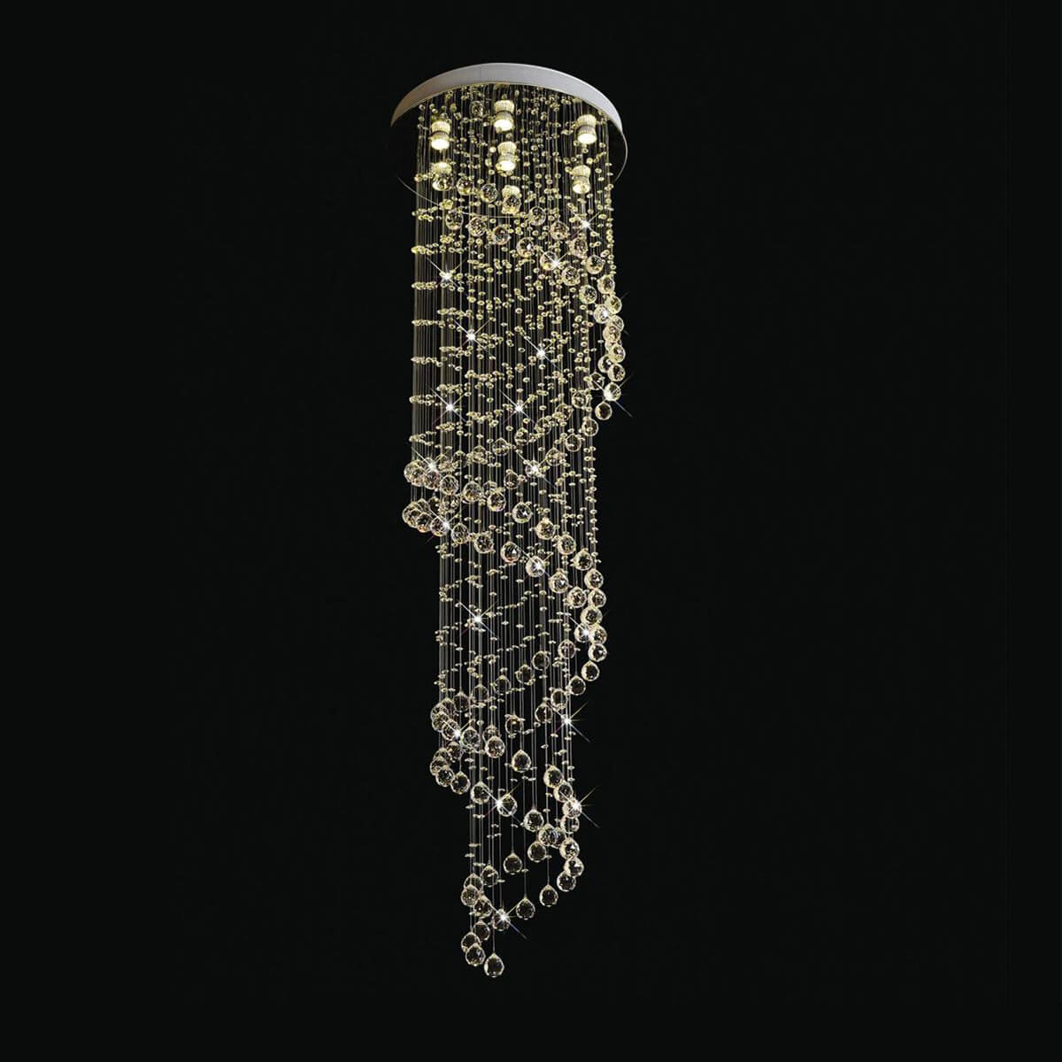 Lustre Spirale Pluie Cristal Chrome | Emo