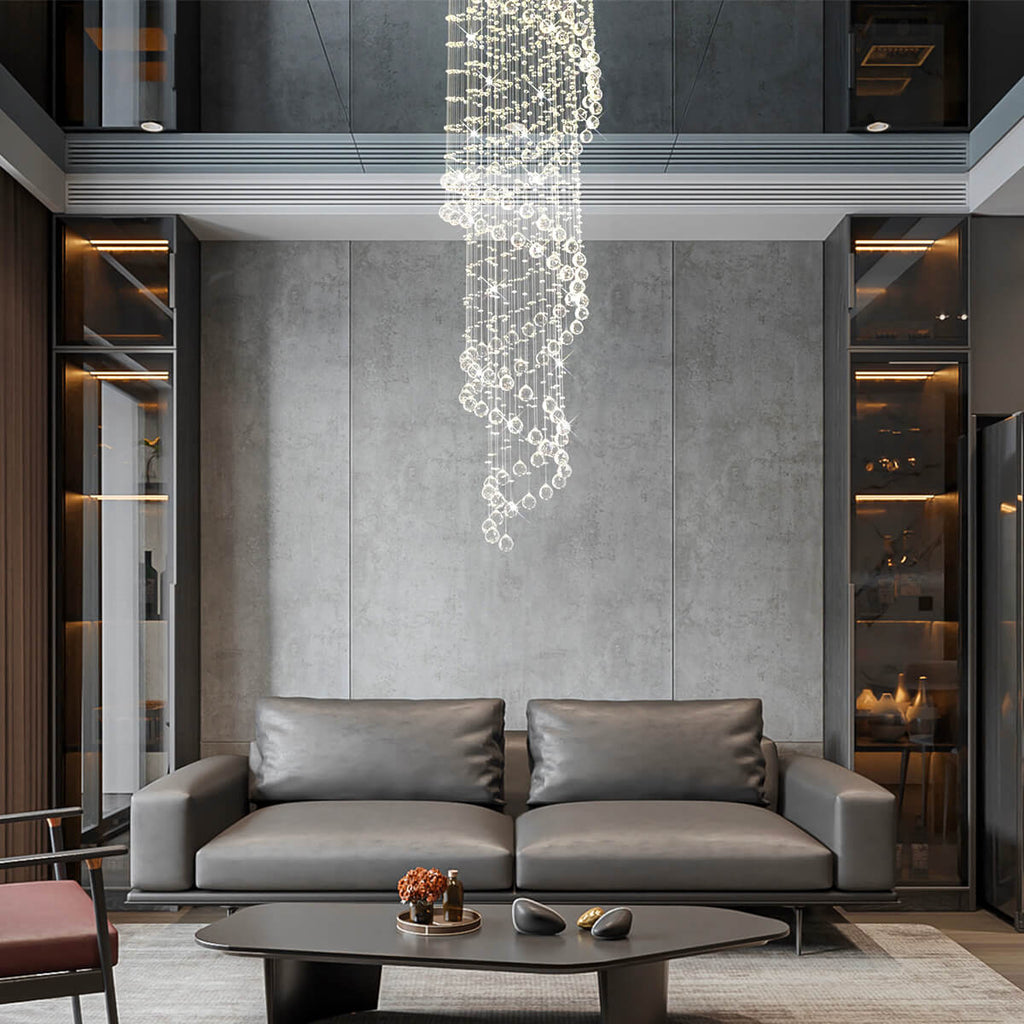 Lustre Spirale Pluie Cristal Chrome | Emo