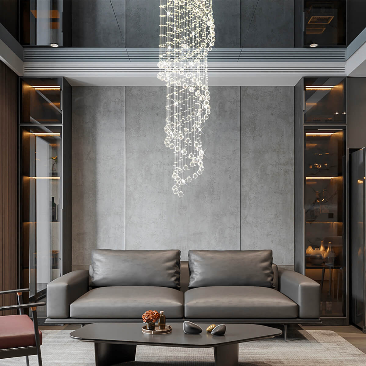 Lustre Spirale Pluie Cristal Chrome | Emo