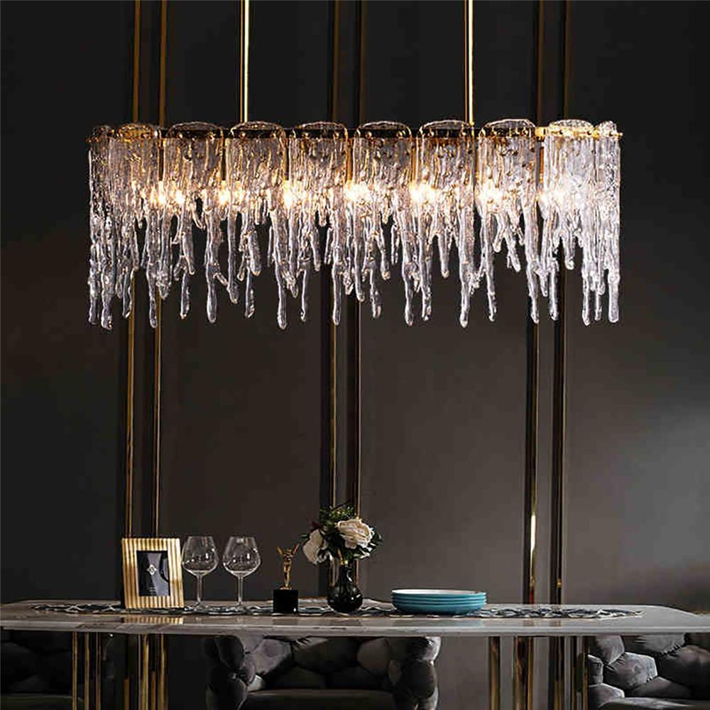 Lustre Rectangulaire Cristal Givré Doré | Nalo