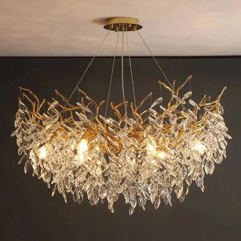 Lustre Cristal Feuillage Doré Luxueux | Fana