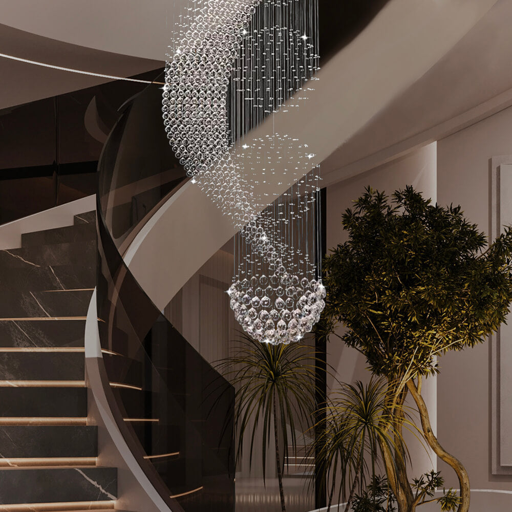 Lustre Spirale Pluie de Cristal Chrome | Lita