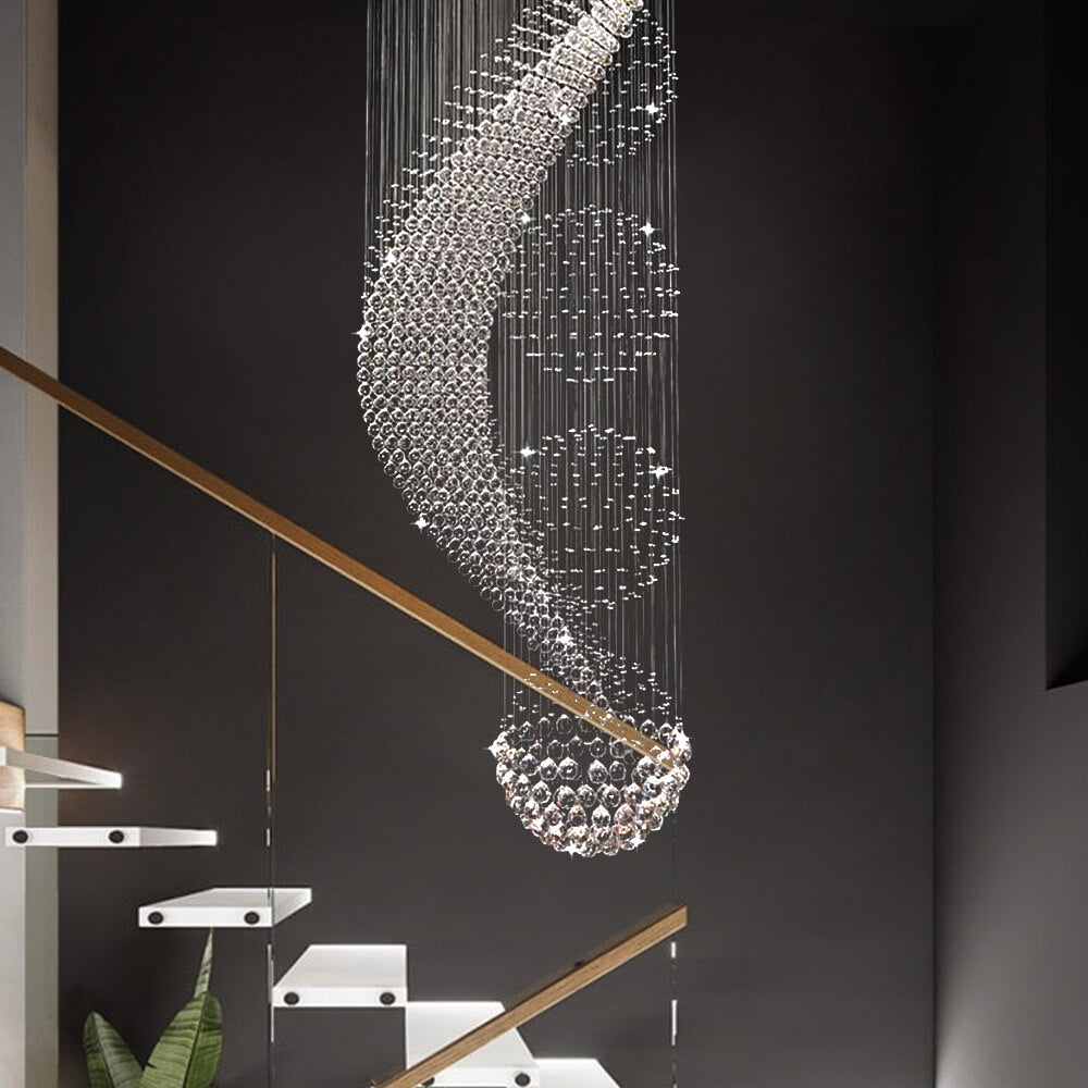 Lustre Spirale Pluie de Cristal Chrome | Lita