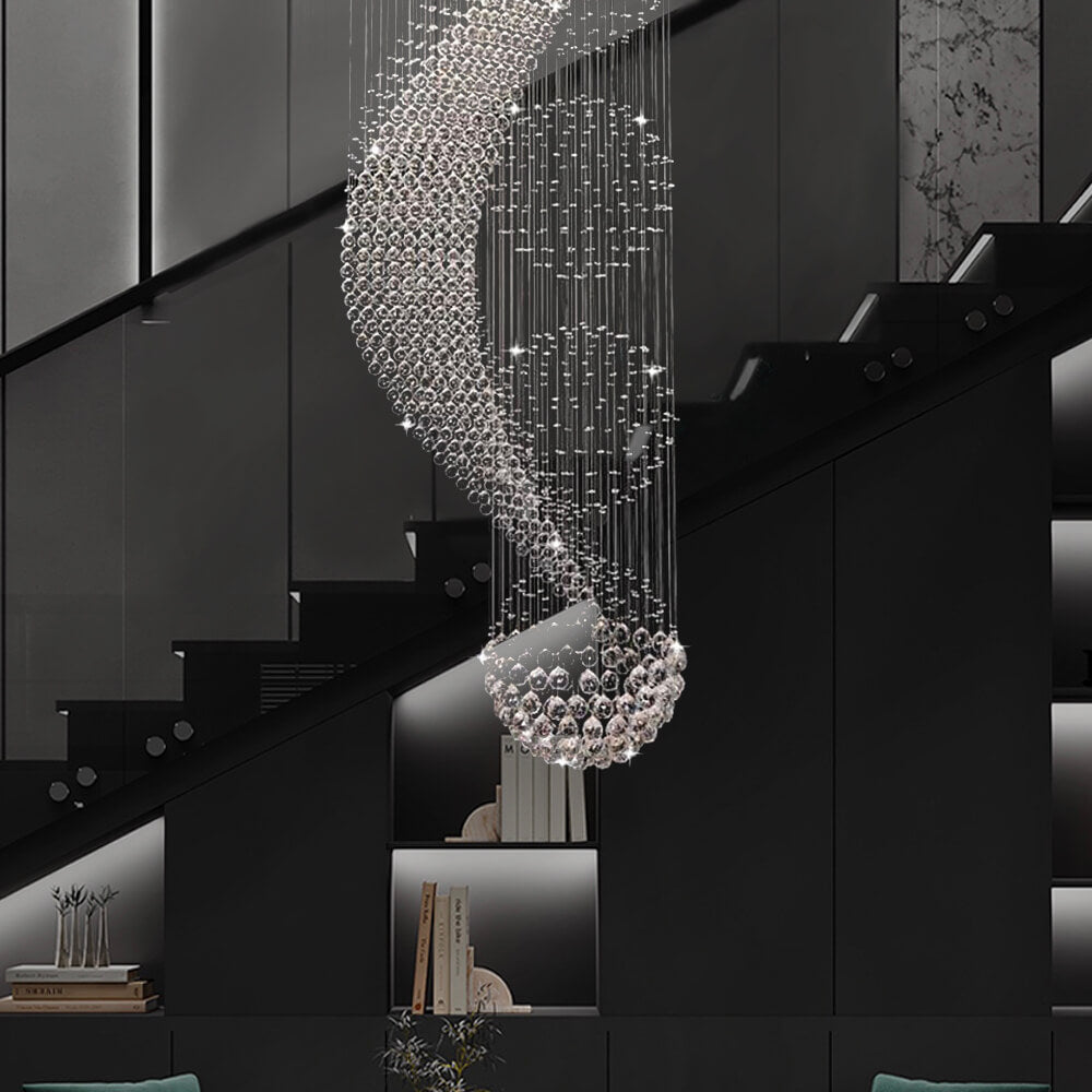 Lustre Spirale Pluie de Cristal Chrome | Lita
