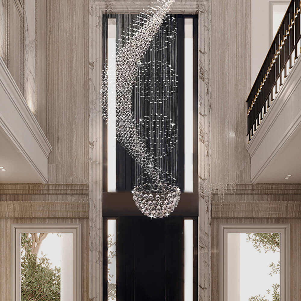Lustre Spirale Pluie de Cristal Chrome | Lita
