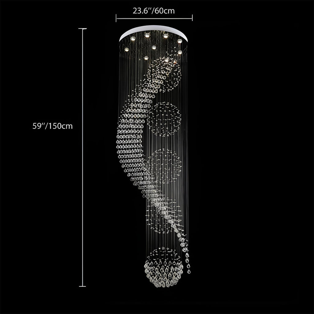 Lustre Spirale Pluie de Cristal Chrome | Lita
