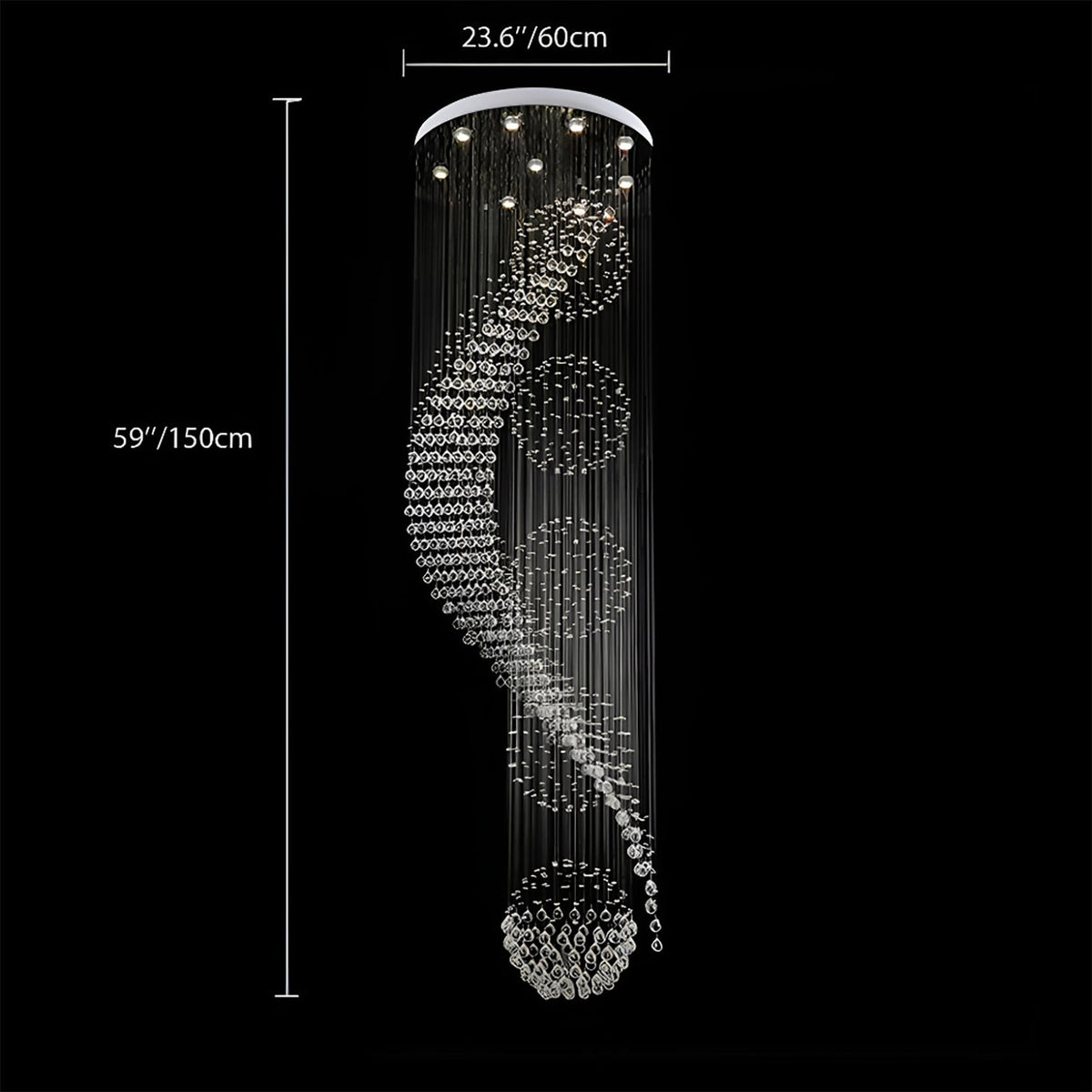 Lustre Spirale Pluie de Cristal Chrome | Lita