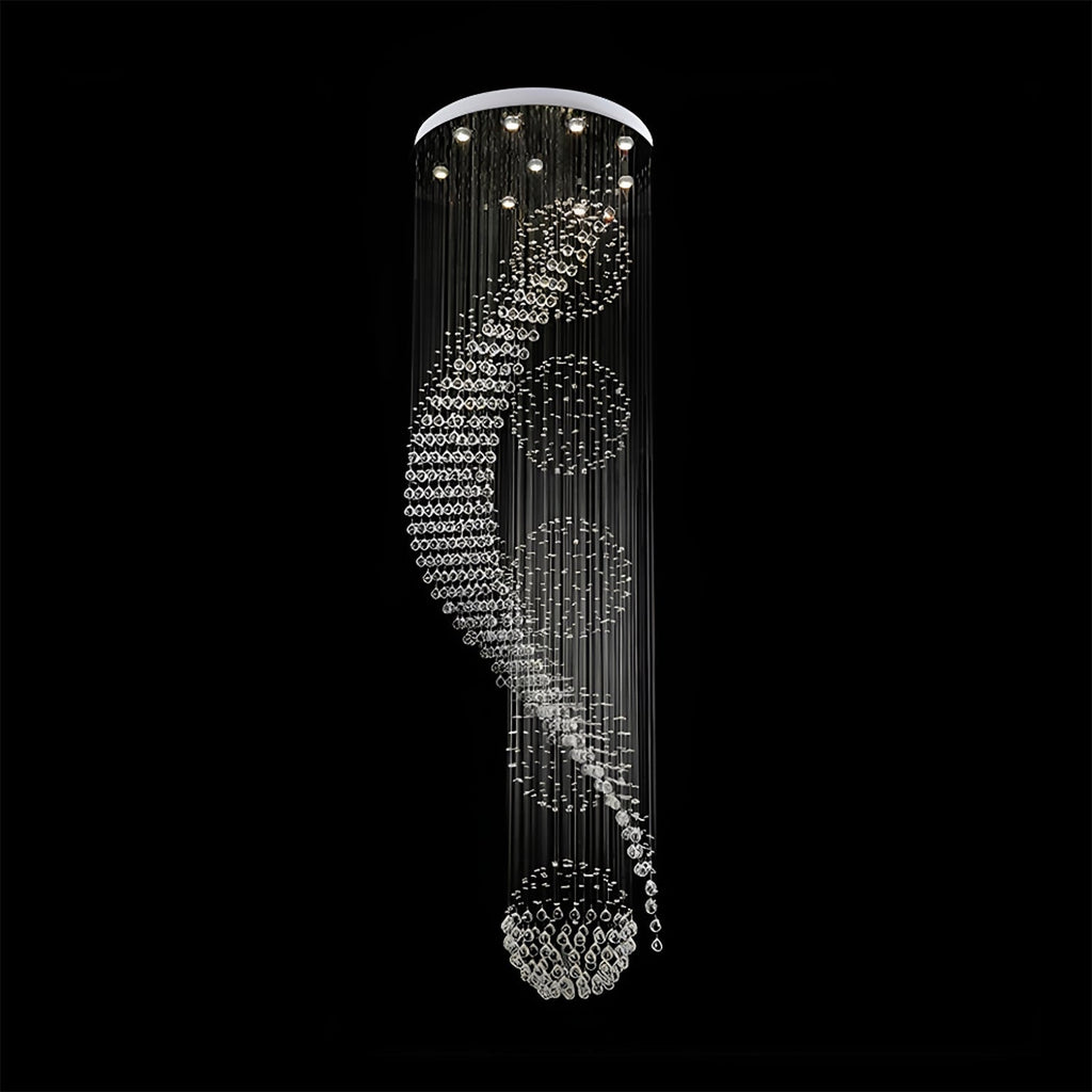 Lustre Spirale Pluie de Cristal Chrome | Lita