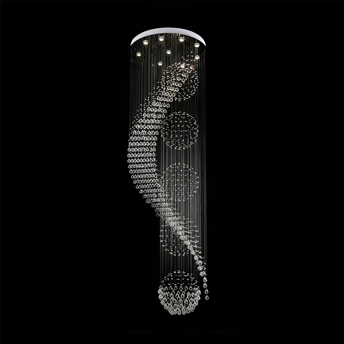 Lustre Spirale Pluie de Cristal Chrome | Lita