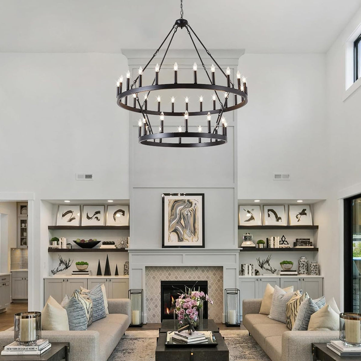 Lustre Double Niveau Industriel Noir | Mika