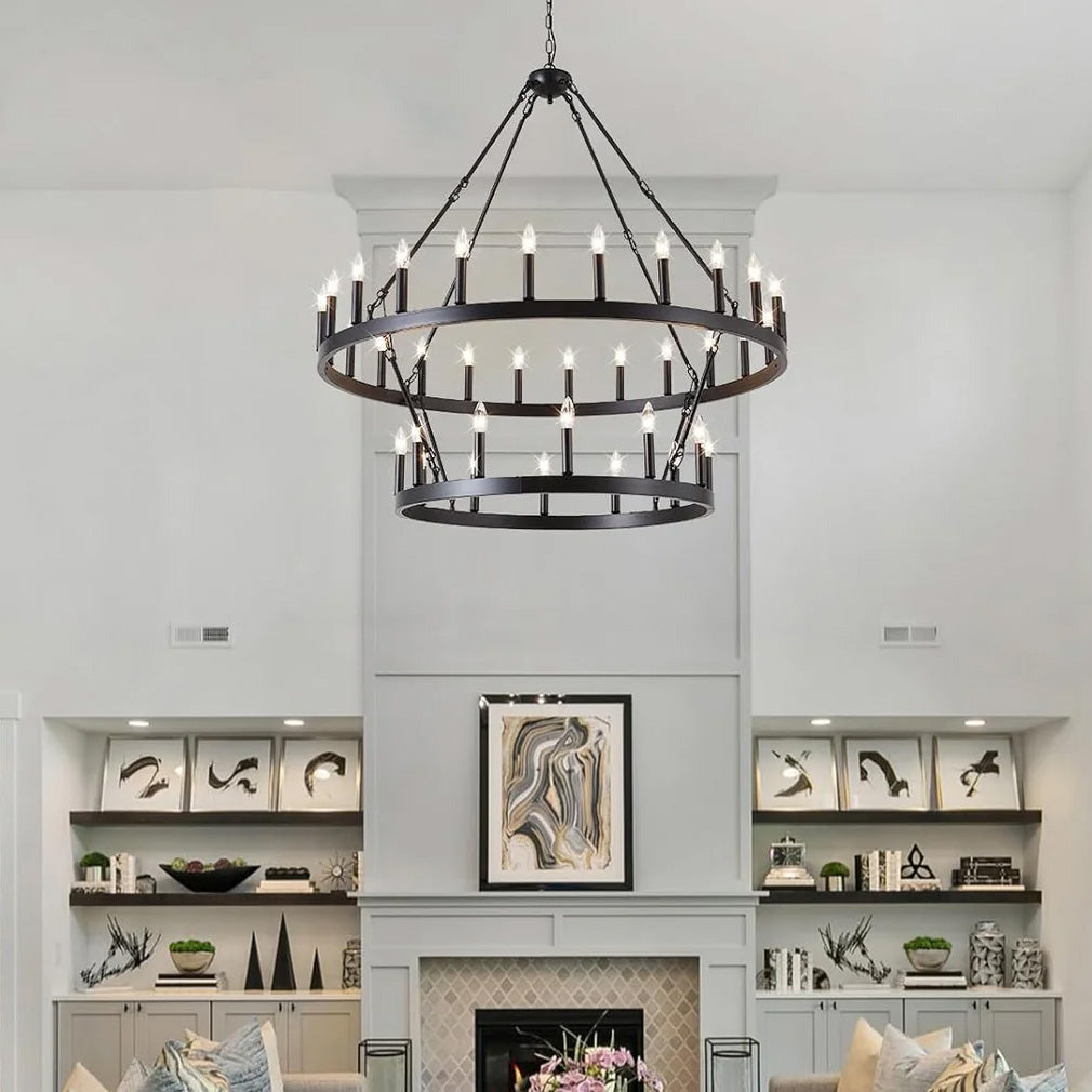 Lustre Double Niveau Industriel Noir | Mika