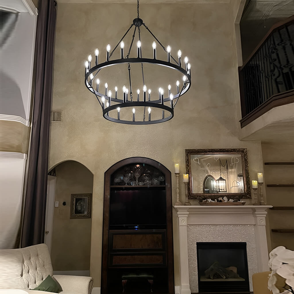 Lustre Double Niveau Industriel Noir | Mika