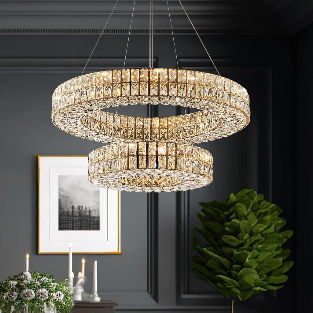 Lustre Cristal Doré Anneaux | Orvia