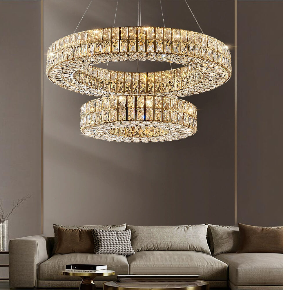 Lustre Cristal Doré Anneaux | Orvia
