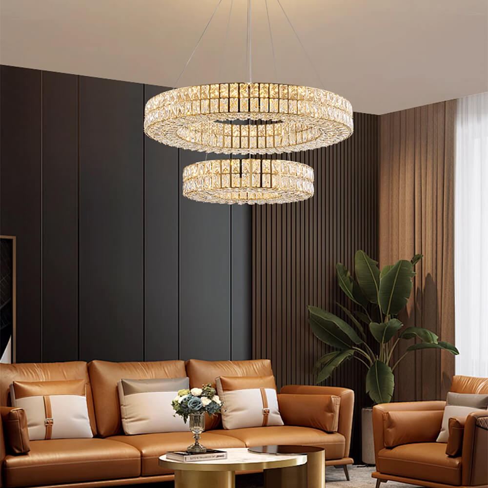Lustre Cristal Doré Anneaux | Orvia