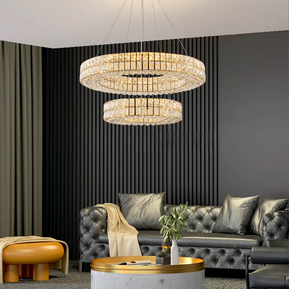 Lustre Cristal Doré Anneaux | Orvia
