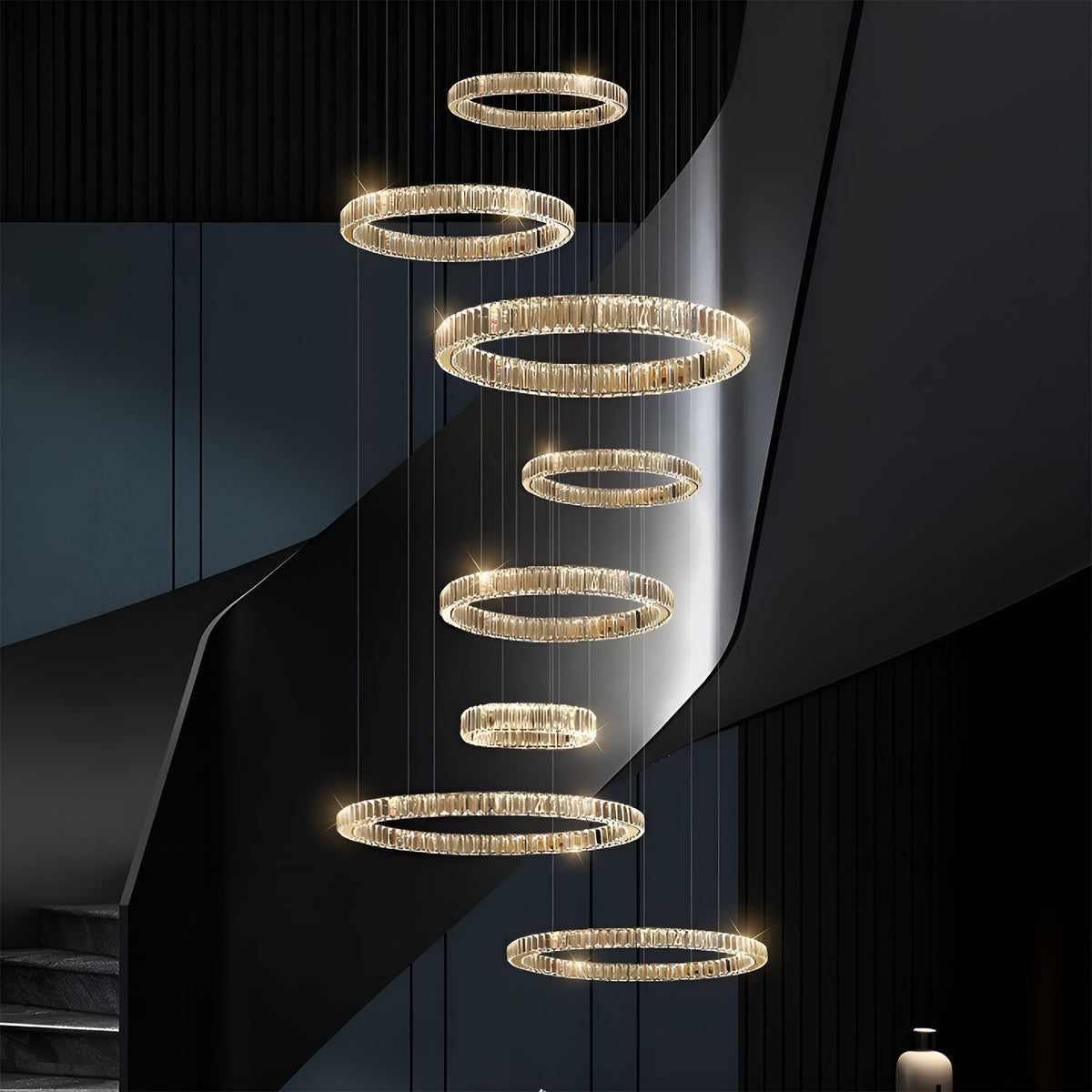 Lustre Cristal Doré 8 Niveaux | Mamo