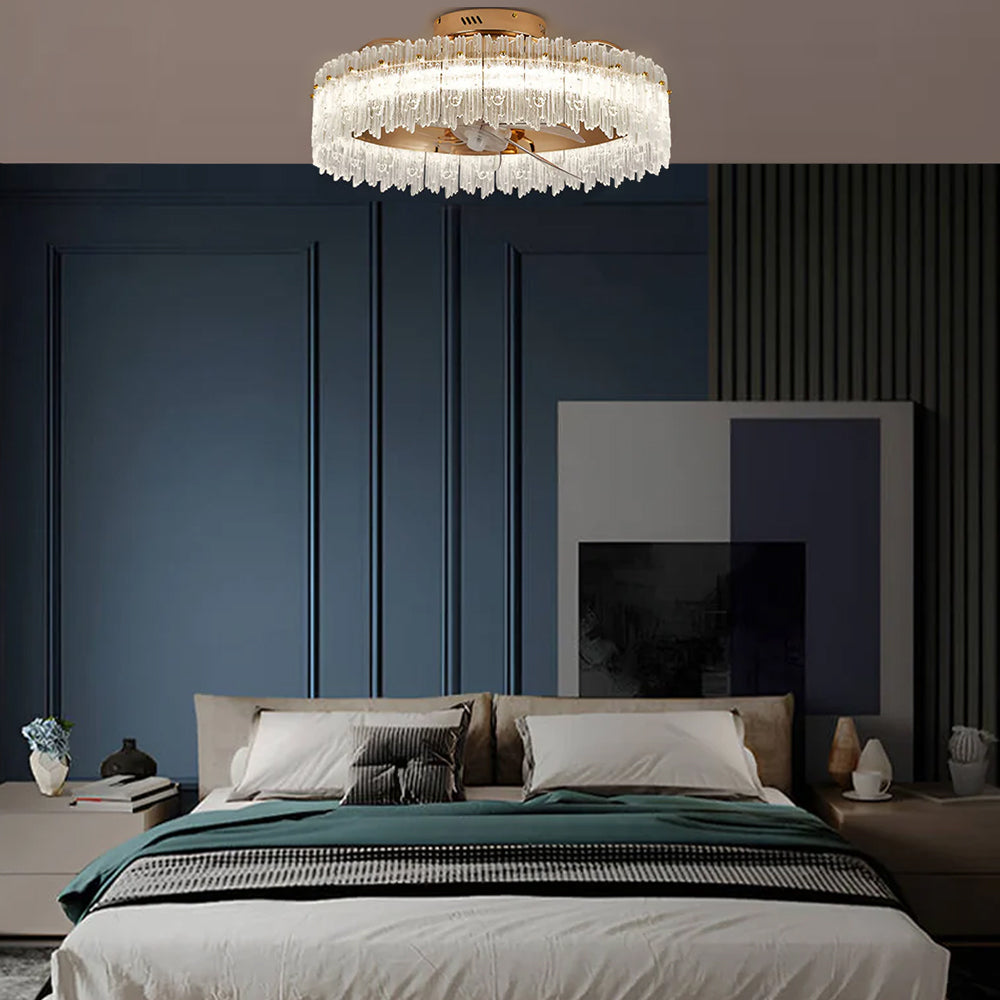 Plafonnier Ventilateur Cristal Doré Oscillant | Hasa