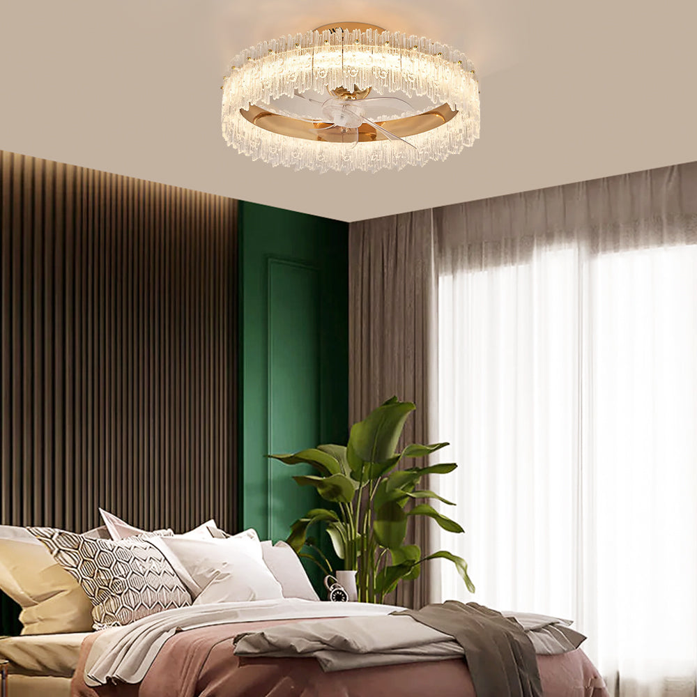 Plafonnier Ventilateur Cristal Doré Oscillant | Hasa