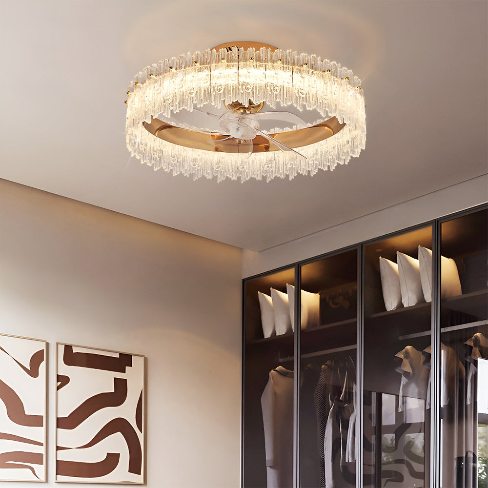 Plafonnier Ventilateur Cristal Doré Oscillant | Hasa
