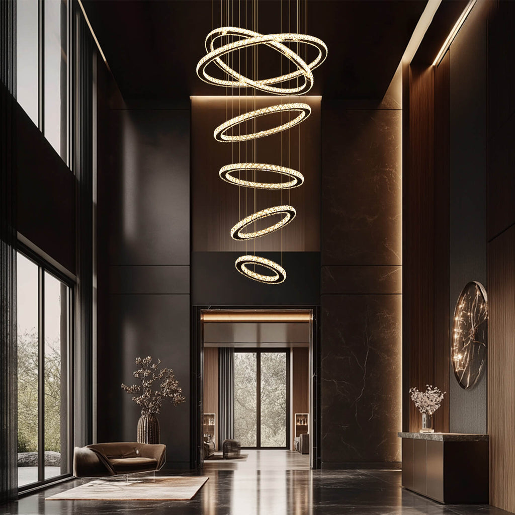 Lustre Multi-anneaux Cristal Moderne | Nari