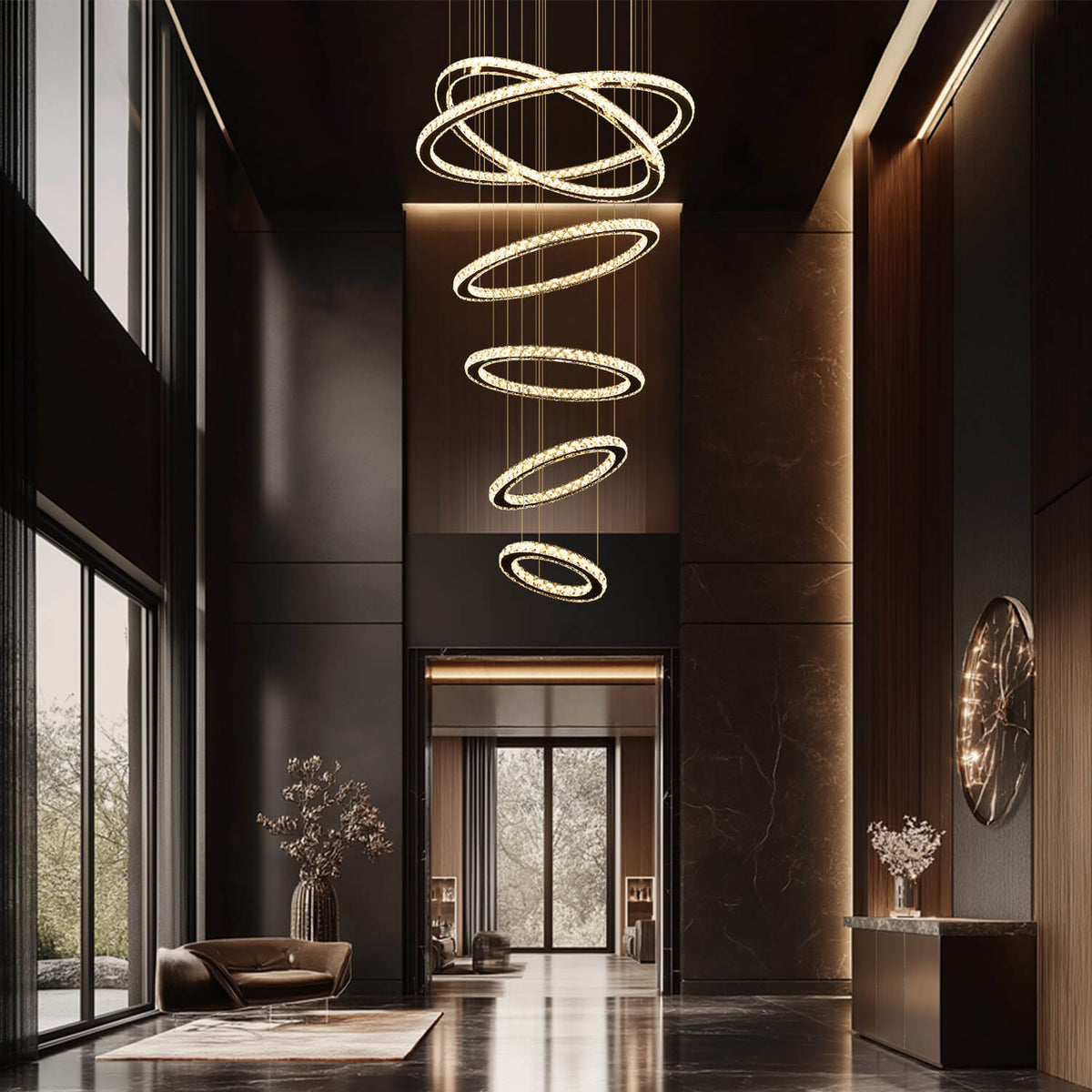 Lustre Multi-anneaux Cristal Moderne | Nari