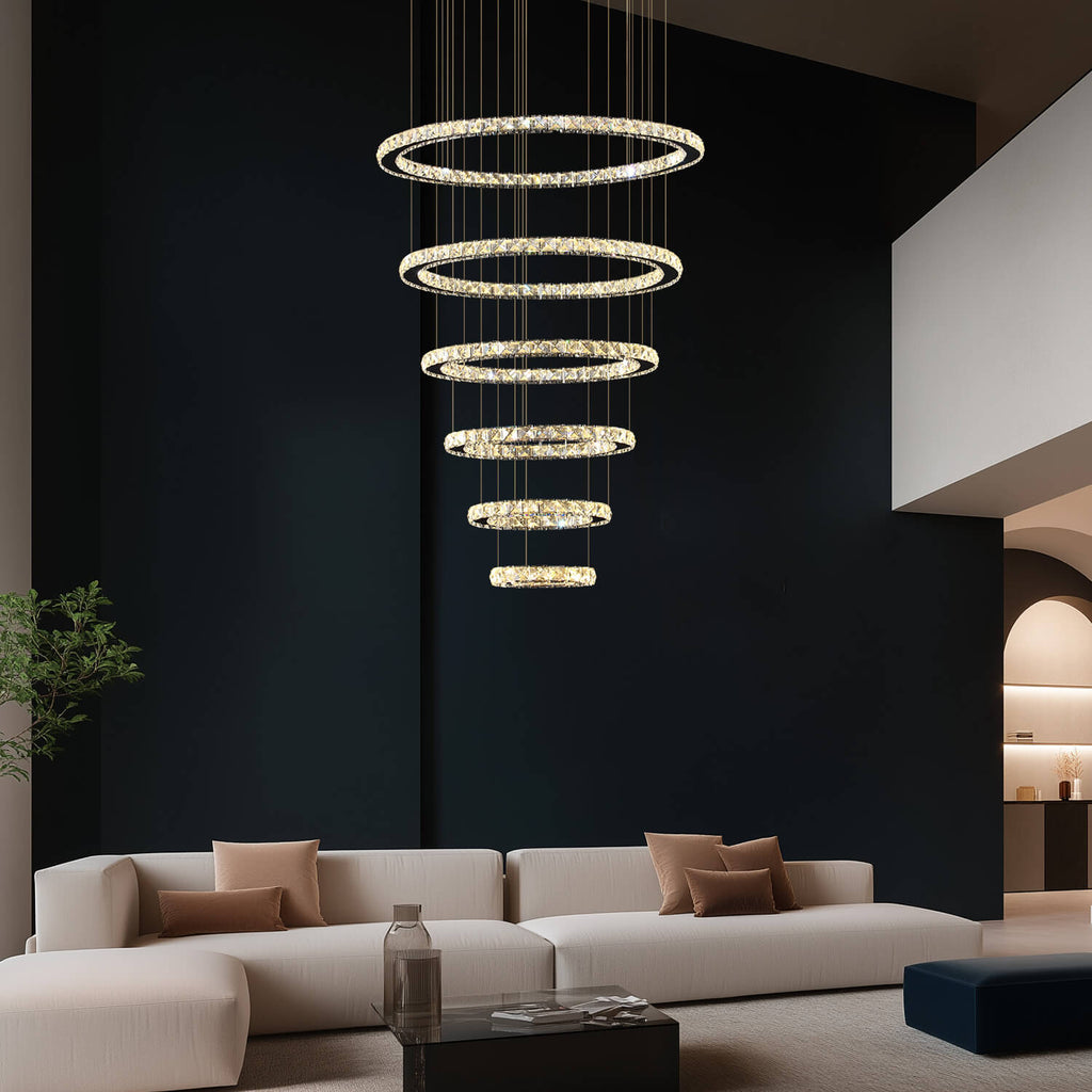 Lustre Multi-anneaux Cristal Moderne | Nari