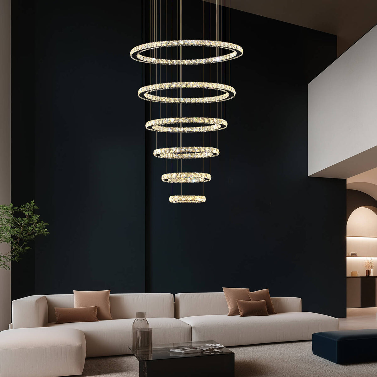 Lustre Multi-anneaux Cristal Moderne | Nari