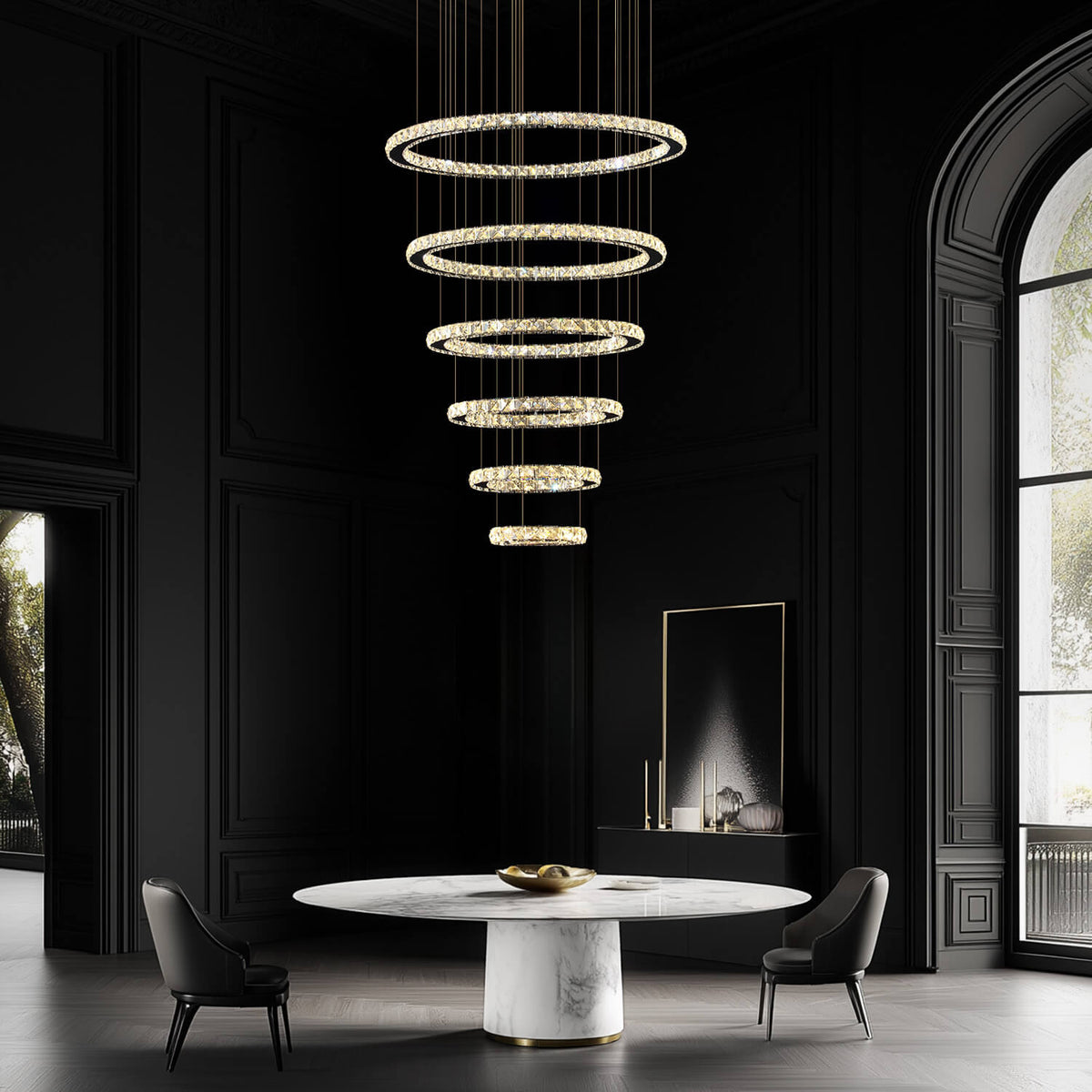 Lustre Multi-anneaux Cristal Moderne | Nari