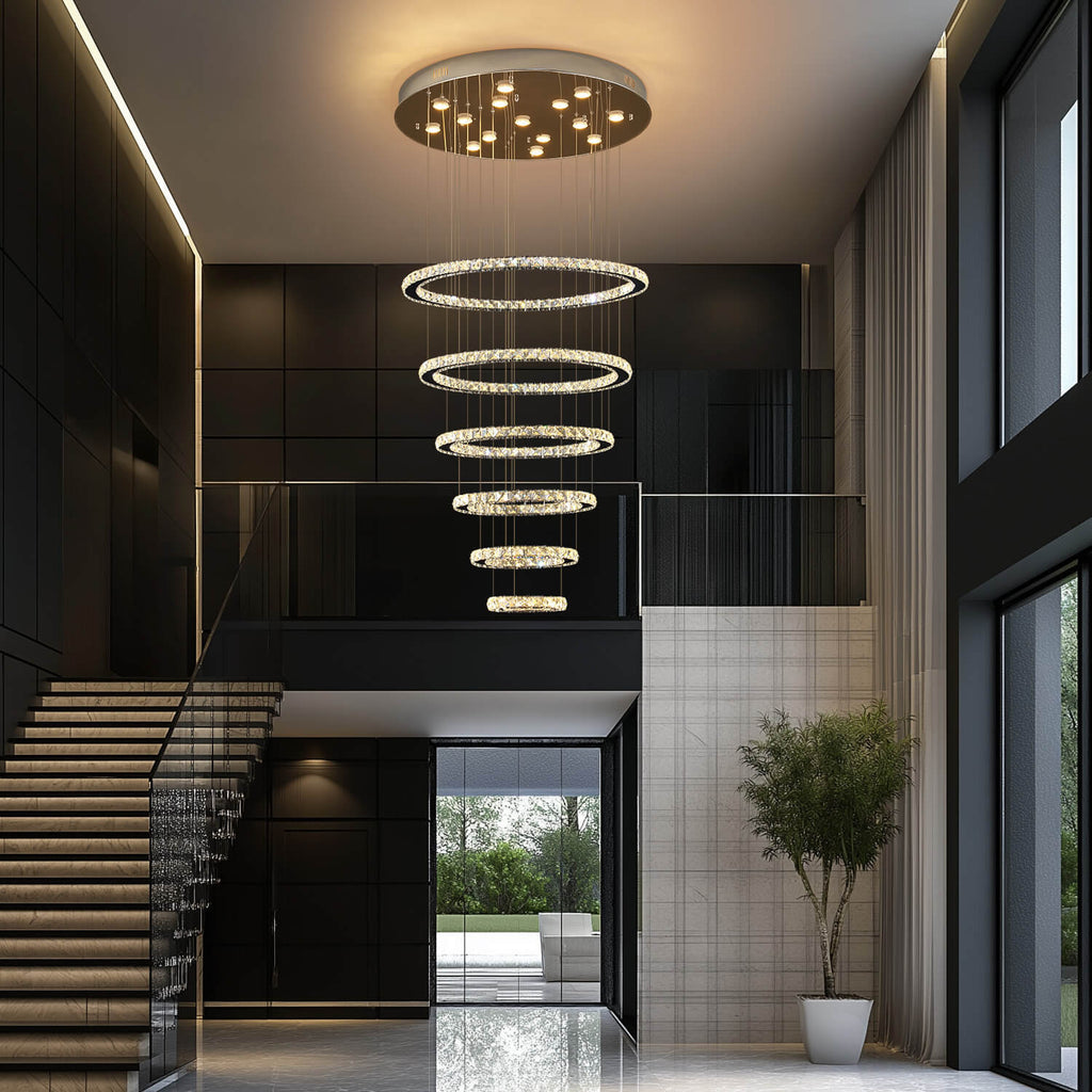 Lustre Multi-anneaux Cristal Moderne | Nari