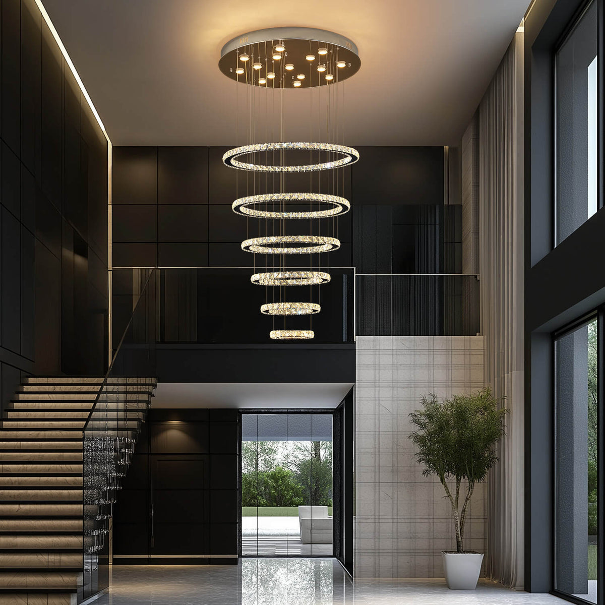 Lustre Multi-anneaux Cristal Moderne | Nari