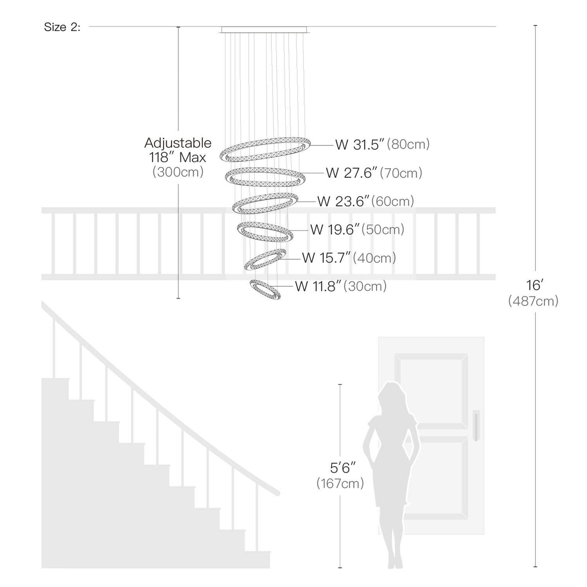 Lustre Multi-anneaux Cristal Moderne | Nari