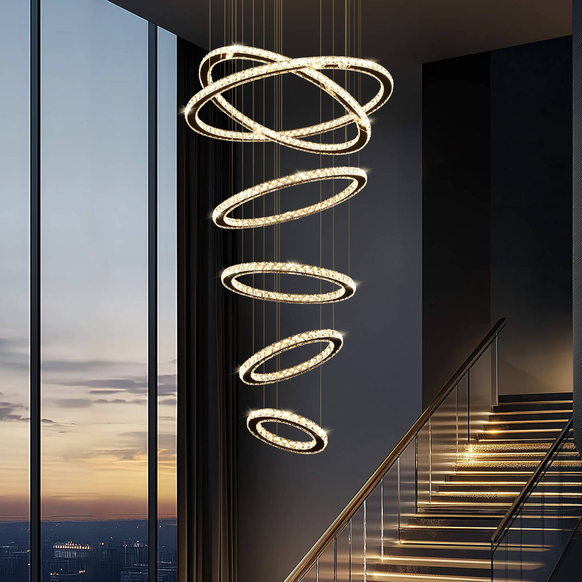 Lustre Multi-anneaux Cristal Moderne | Nari