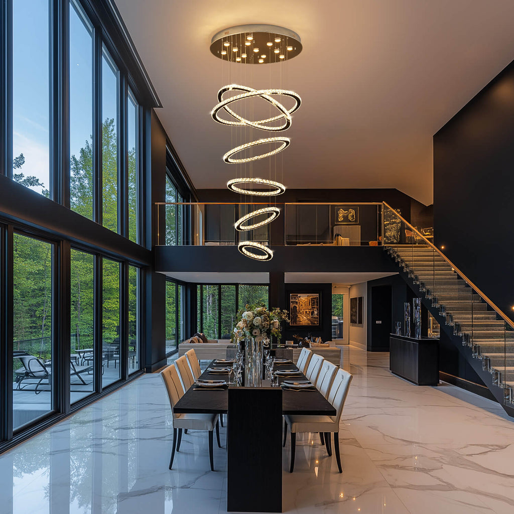 Lustre Multi-anneaux Cristal Moderne | Nari