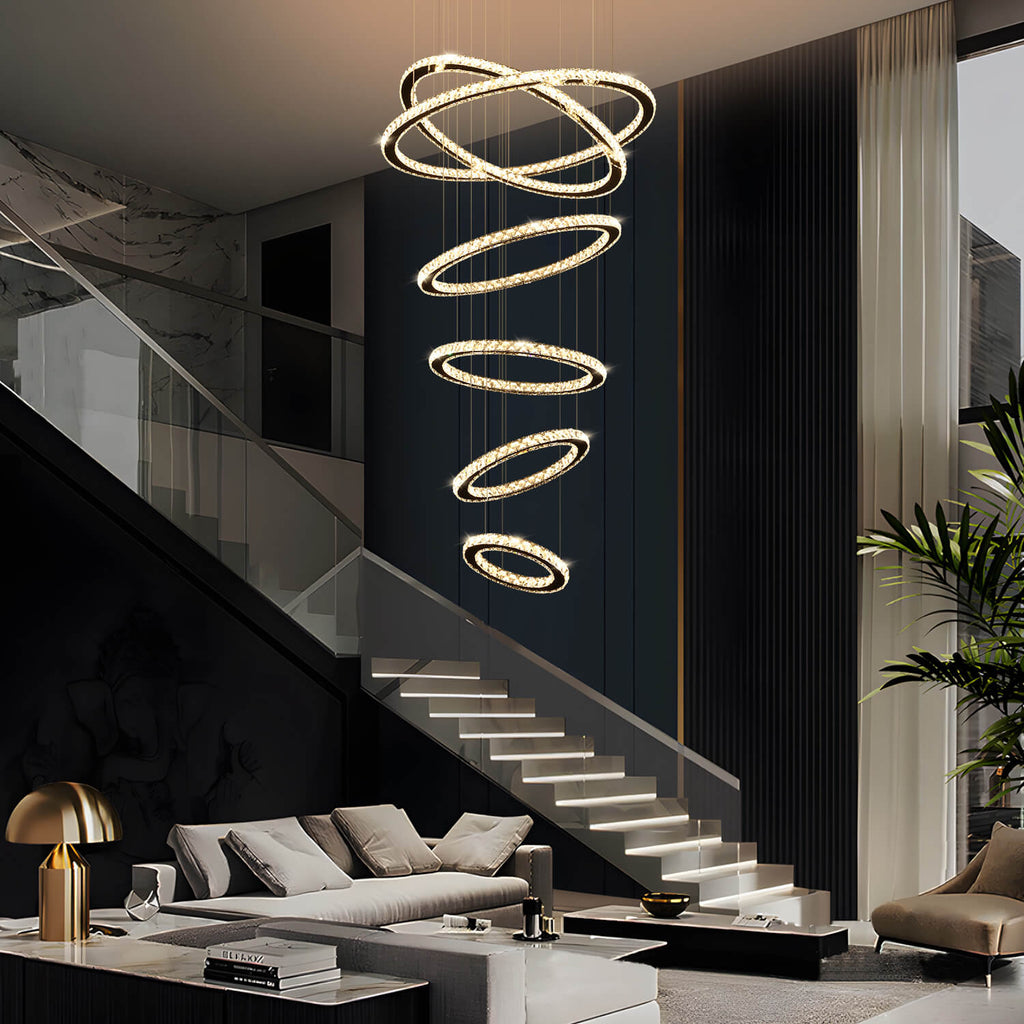 Lustre Multi-anneaux Cristal Moderne | Nari