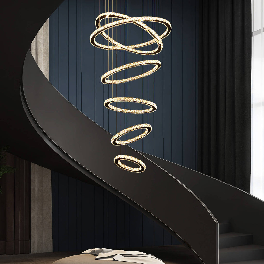 Lustre Multi-anneaux Cristal Moderne | Nari