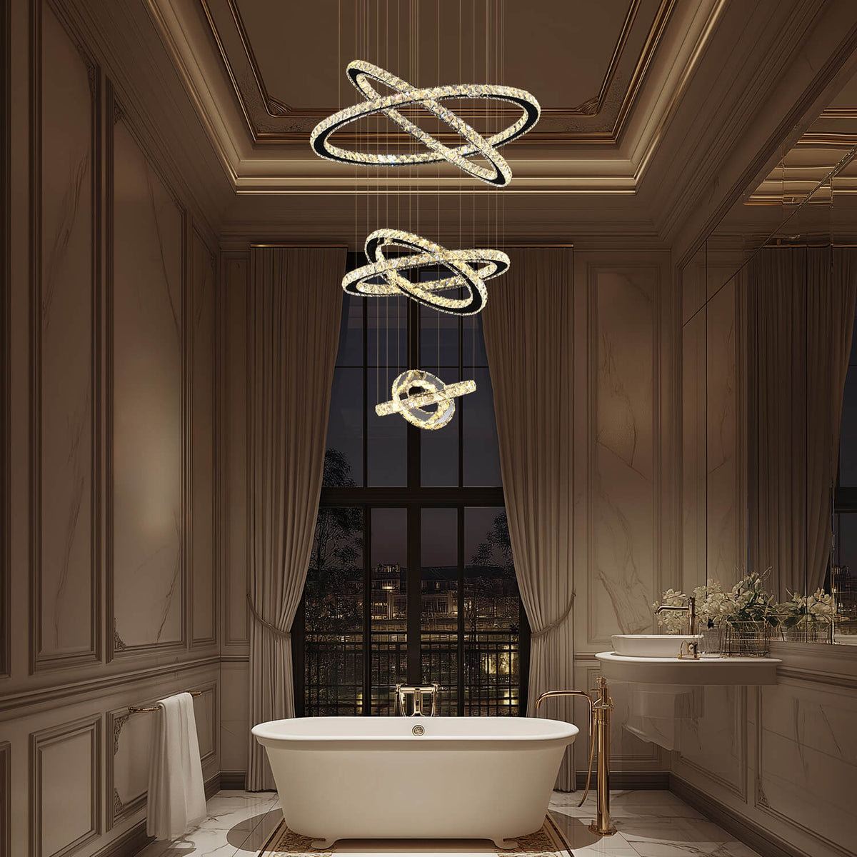 Lustre Multi-anneaux Cristal Moderne | Nari