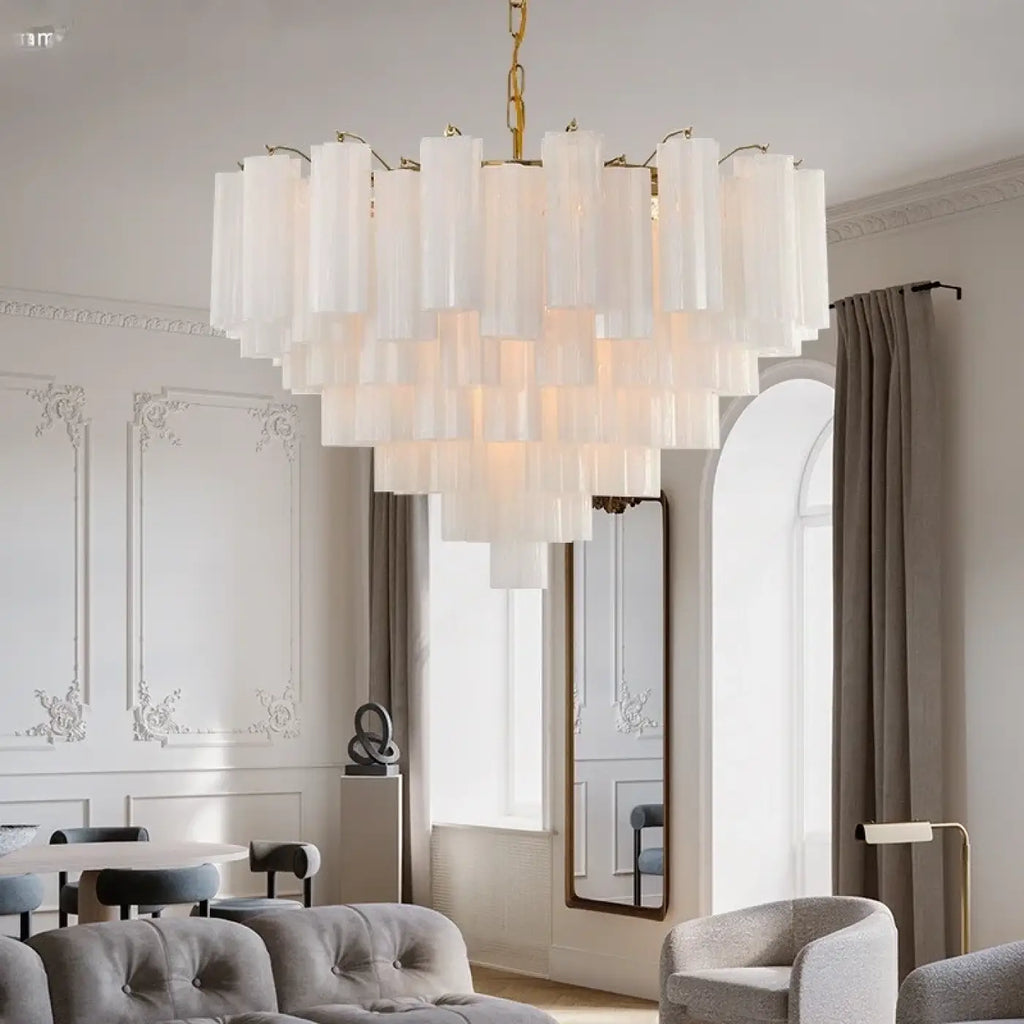 Lustre Chandelier en Verre Translucide Doré | Era