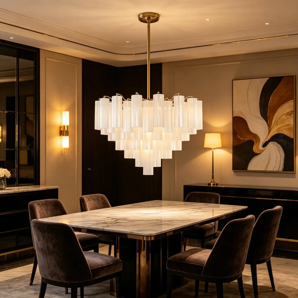 Lustre Chandelier en Verre Translucide Doré | Era