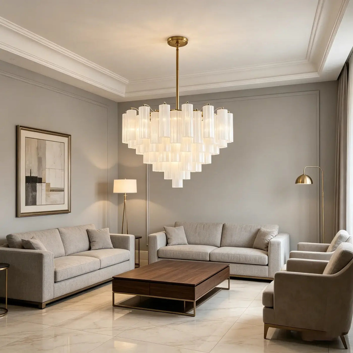 Lustre Chandelier en Verre Translucide Doré | Era