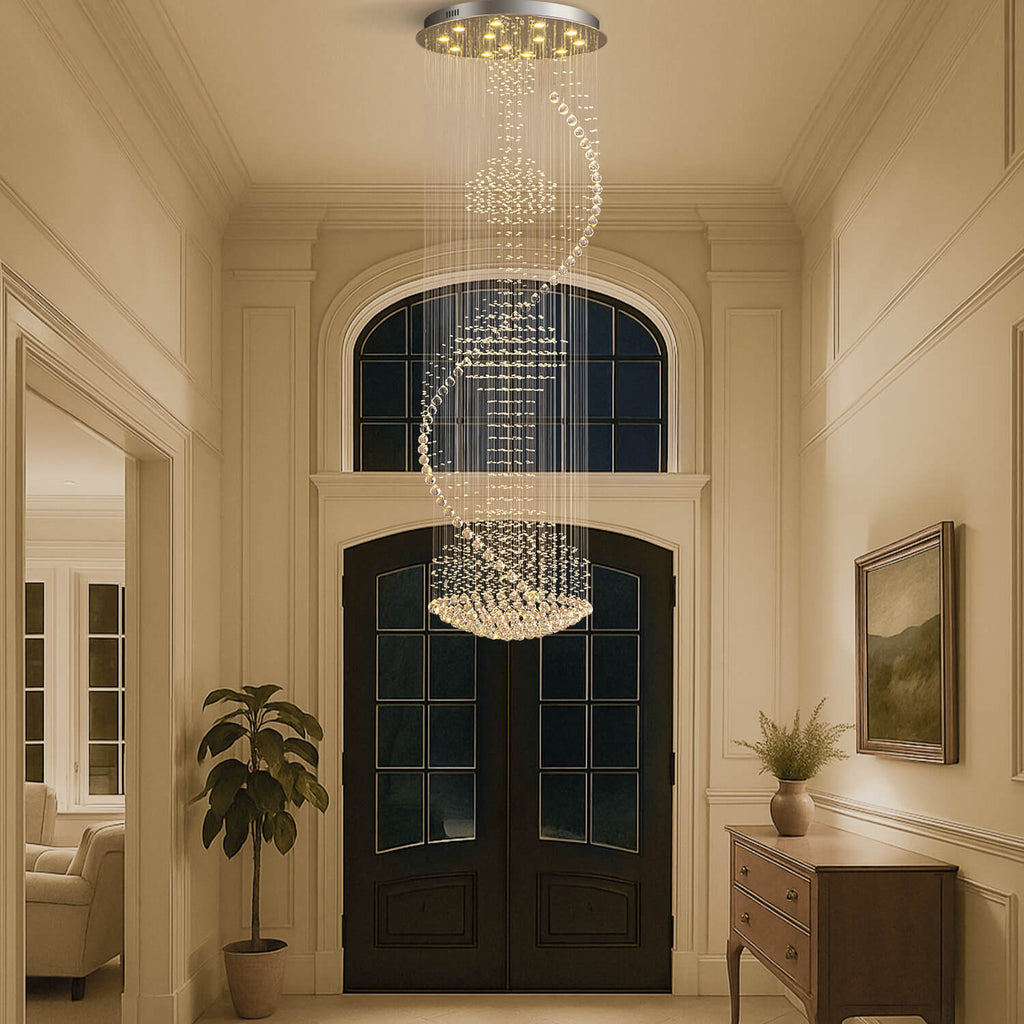 Lustre Spirale Métal Chrome Gouttes | Bela