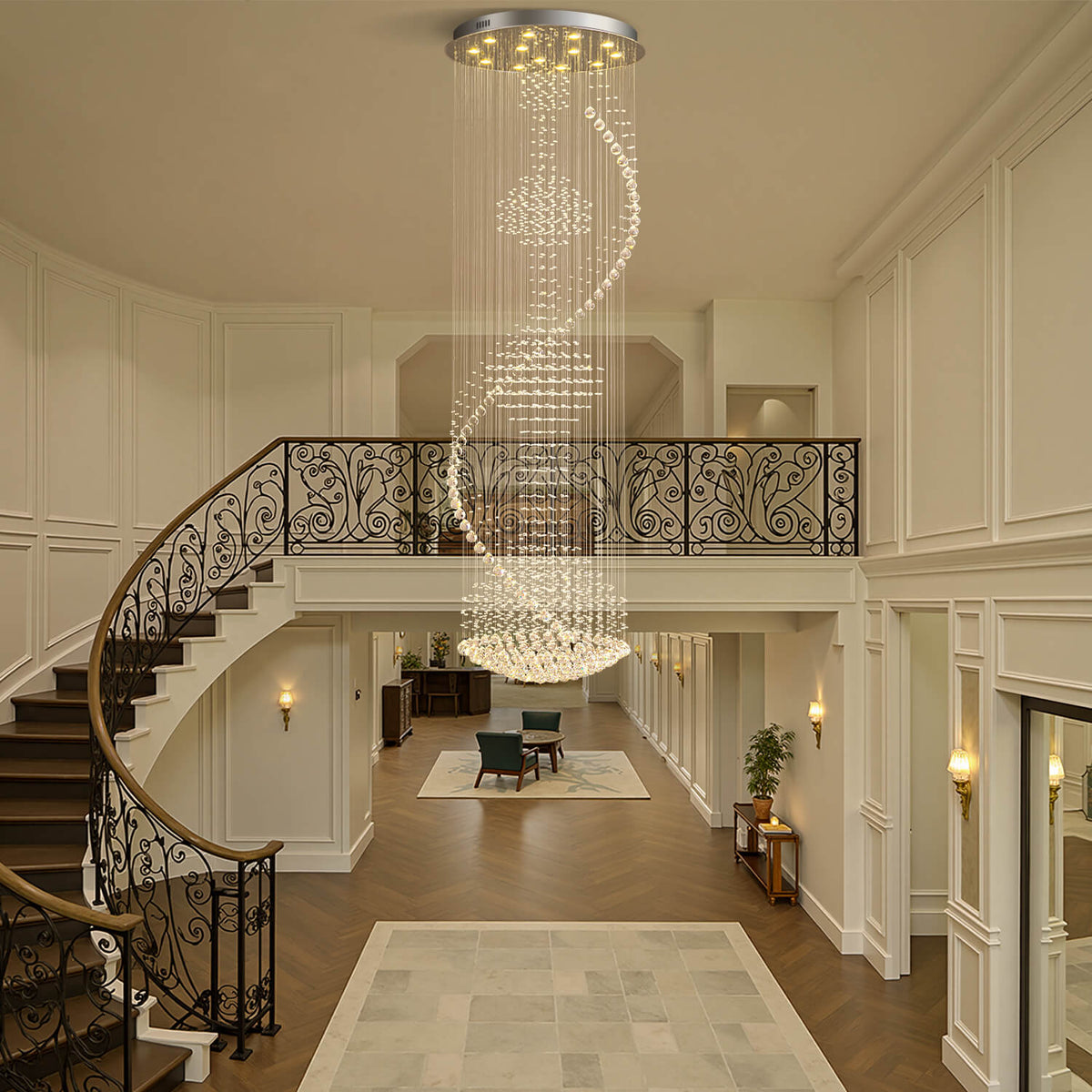 Lustre Spirale Métal Chrome Gouttes | Bela