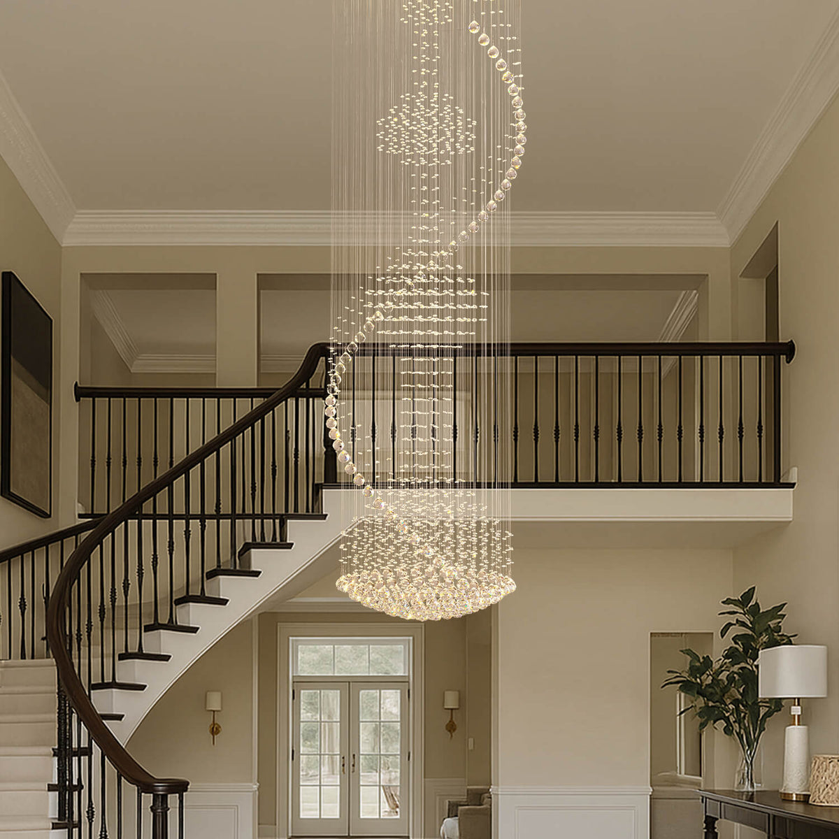 Lustre Spirale Métal Chrome Gouttes | Bela