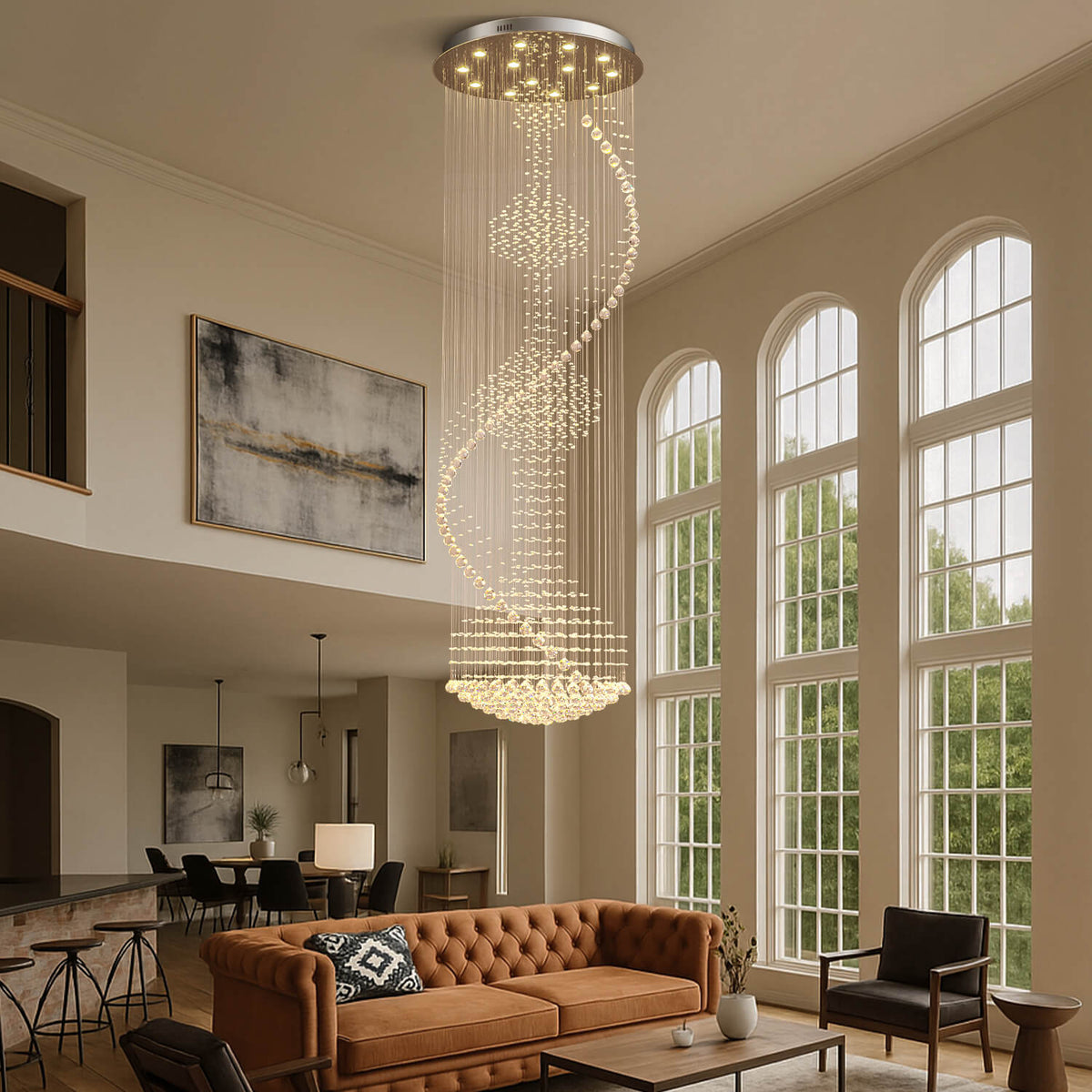 Lustre Spirale Métal Chrome Gouttes | Bela
