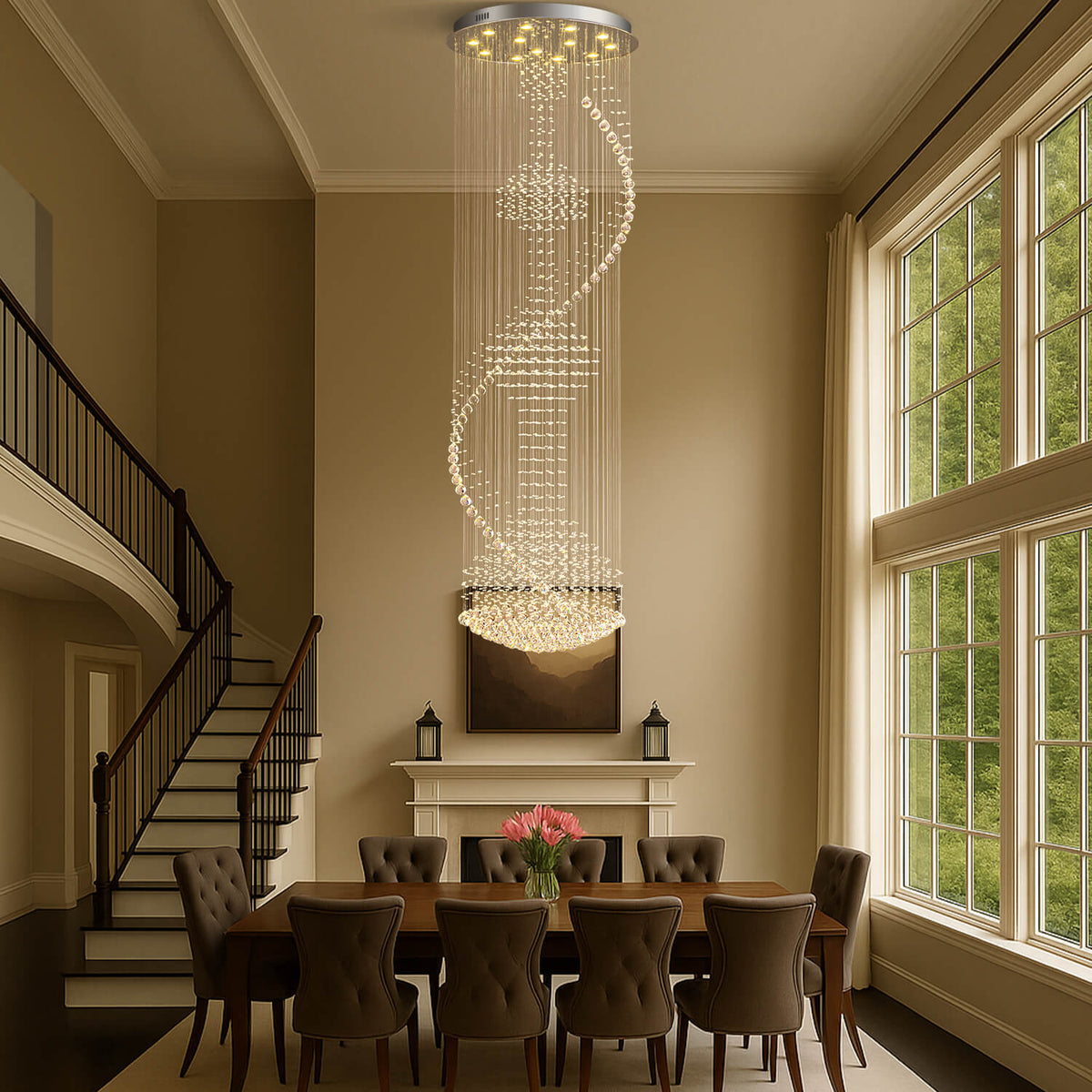 Lustre Spirale Métal Chrome Gouttes | Bela