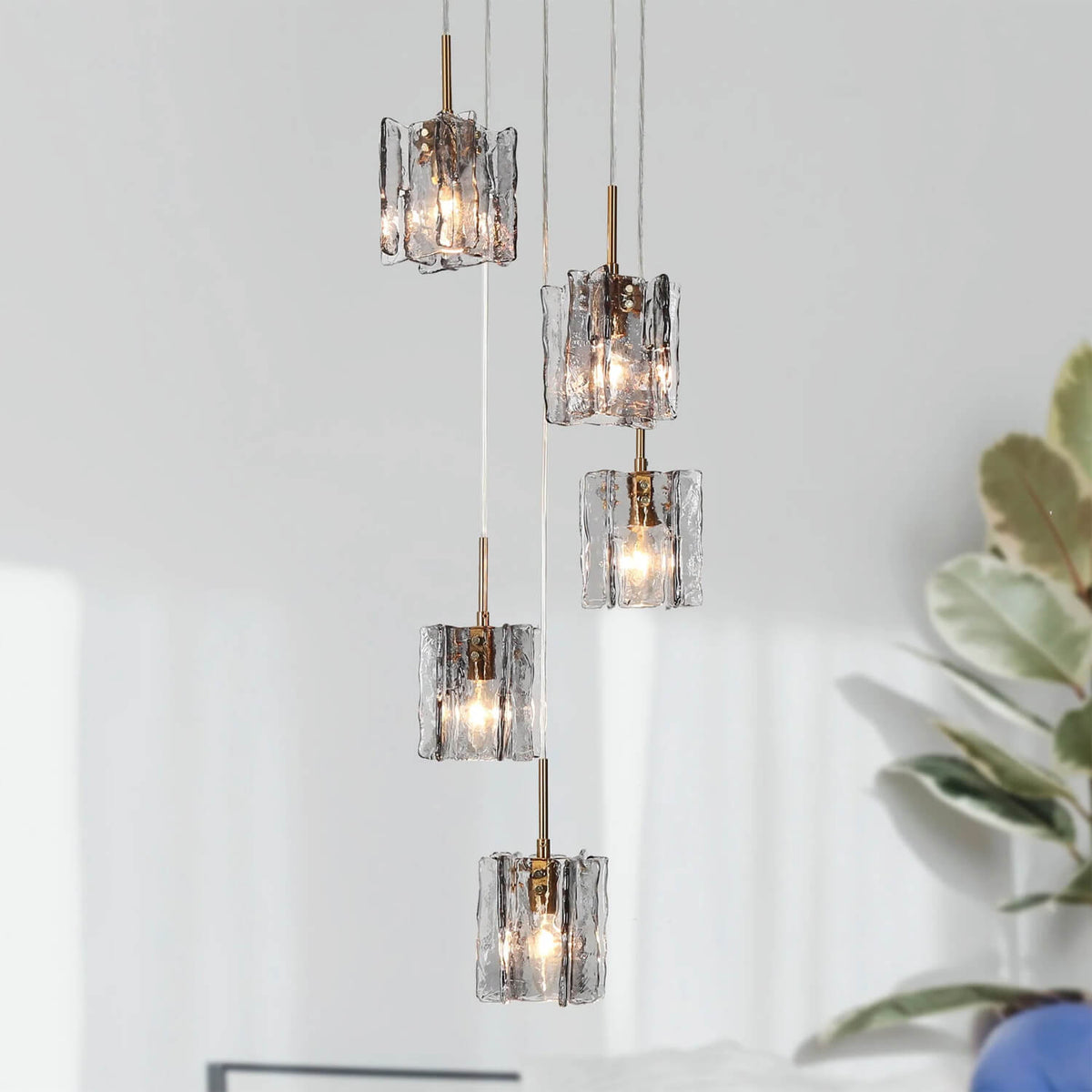 Lustre 5 Globes Verre Gris Moderne | Beta